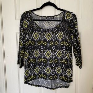 Black & Lime Geometric Scoop Neck Top